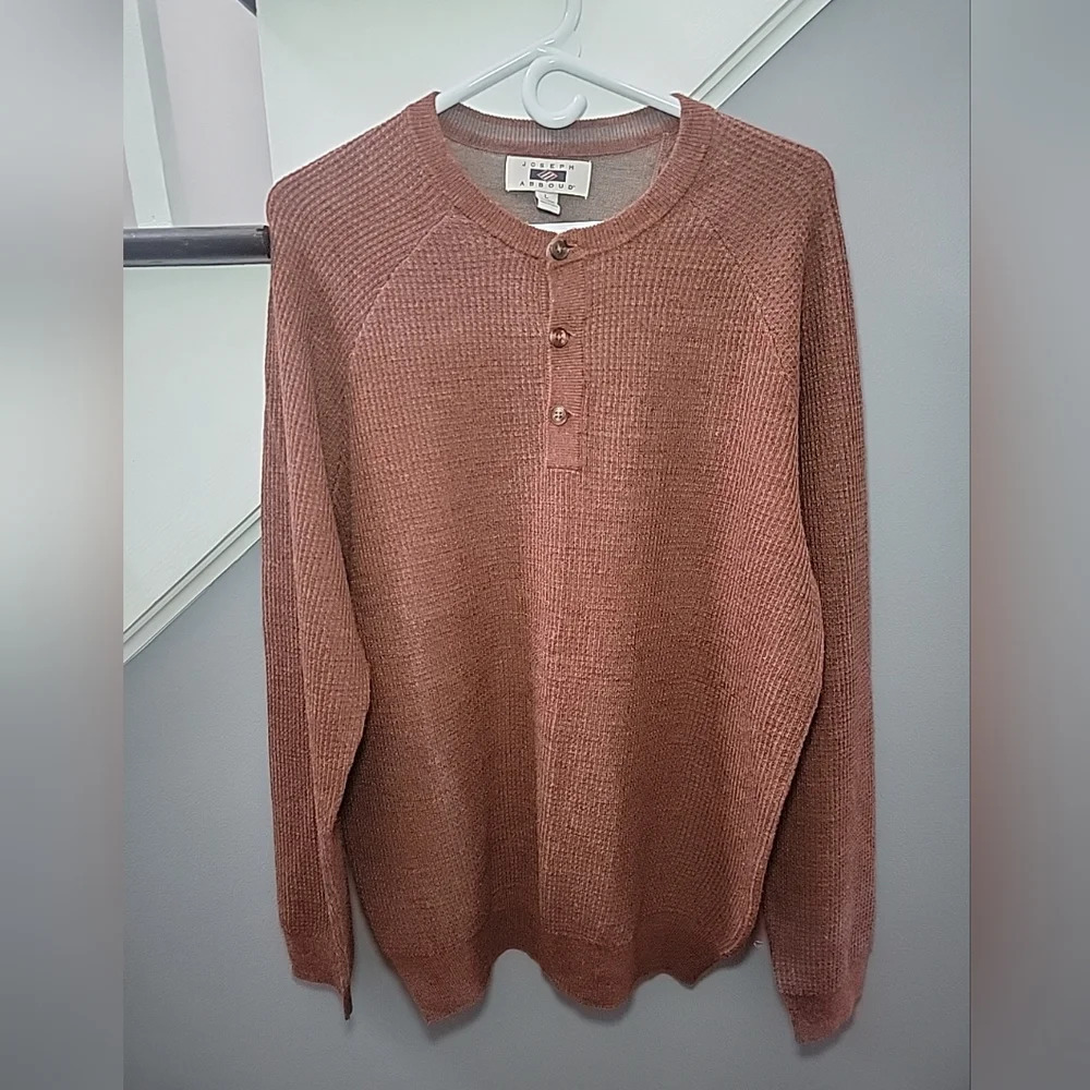 Joseph Abboud Sweater Henley Wool Blend Long Sleeve Rust Orange Large Preppy